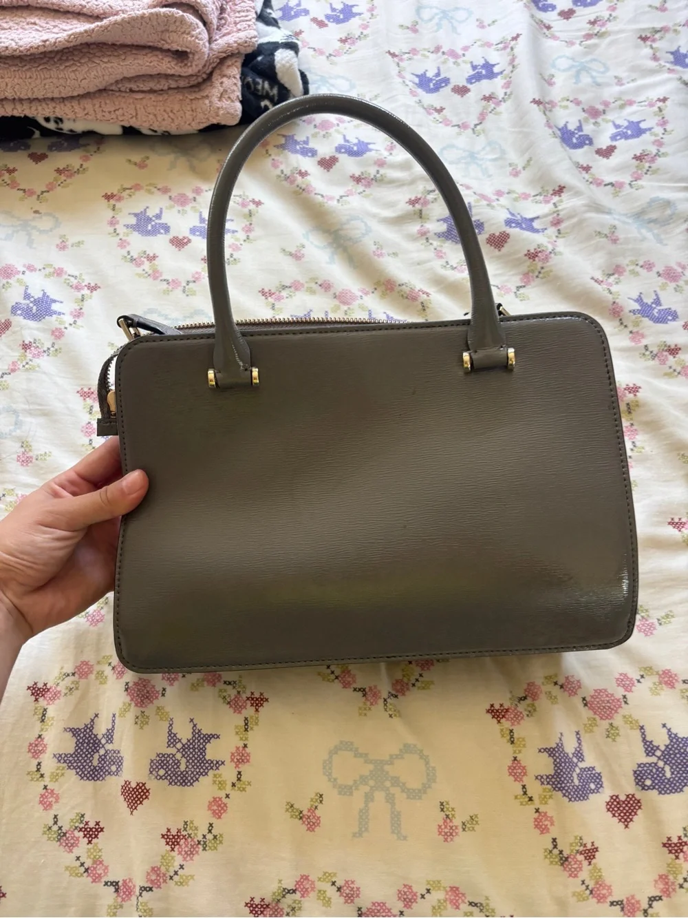 Michael Kors Grey Saffiano Leather Double-Handle Satchel